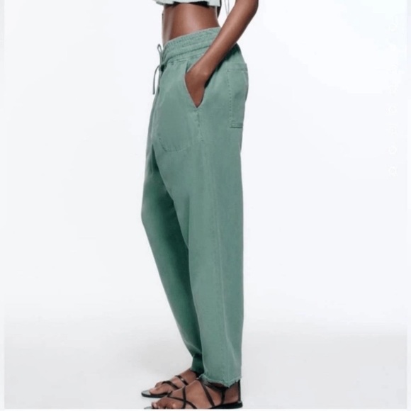 Zara Teal Green Raw Hem Jogger style pants Size: XS - Picture 2 of 10